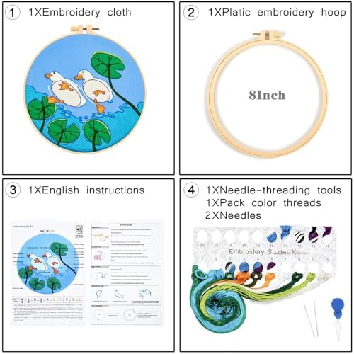 Duck Hand Embroidery Kits for Beginners Adults, Animal DIY Embroidery Starter Kit, Stamped Cross Stitch Kits for Beginner Craft Kits for Adult Women, Entire Set of Embroidery Supplies & Video Tutorial - Image 5