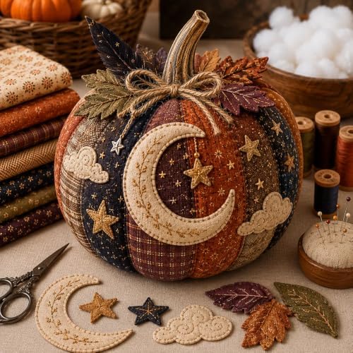 Cozy Harvest Pumpkin Patchwork Kit, DIY Animal Pumpkin Sewing Kit, Fabric Quilted Craft Set for Adults Beginners, Halloween Fall Thanksgiving Decor Gift (Style-A) - Image 3