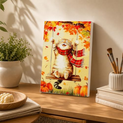 Spandrel Framed Paint by Numbers Cat Kit for Adult, Autumn Adult Paint by Number Kits on Canvas, DIY Acrylic Oil Easy Halloween Painting by Numbers Fall for Home Wall Decor, 8x12in - Image 4