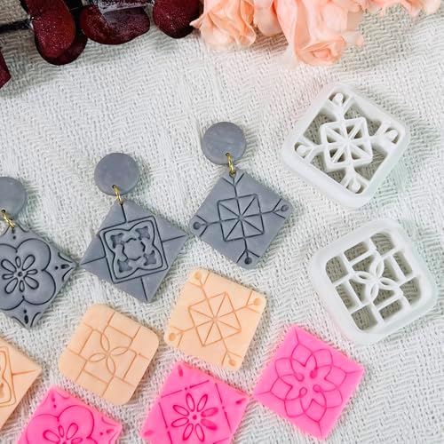 Xaekicr 8PCS Tile Pattern Polymer Clay Cutters Set – Mediterranean Geometric Clay Cutters and Textured Molds, Clay Tools for Polymer Clay Jewelry and Crafts - Image 6