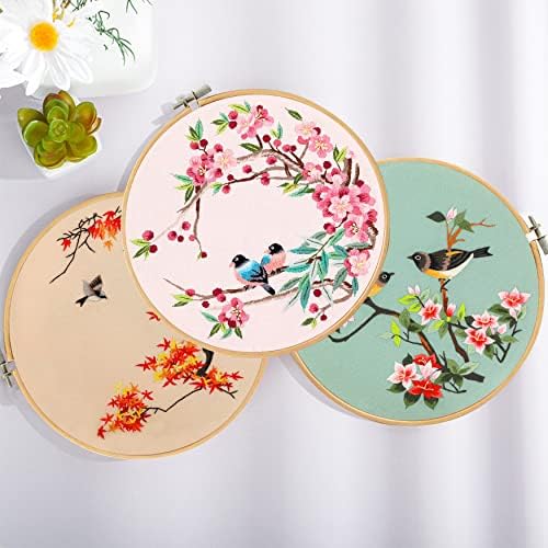 Santune 3 Pack Embroidery Kit for Adults Cross Stitch Kits for Beginners with Bird Patterns,3 Instructions,1 Hoop,Threads and 6 Needles,Hand Needlepoint Sets for Women - Image 2