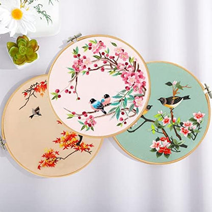 Santune 3 Pack Embroidery Kit for Adults Cross Stitch Kits for Beginners with Bird Patterns,3 Instructions,1 Hoop,Threads and 6 Needles,Hand Needlepoint Sets for Women - Image 2