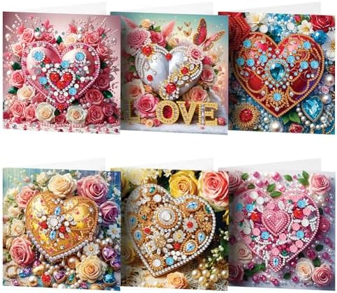 C'eitura Jeweled Heart Diamond Art Painting Greeting Cards, 6Pcs DIY Kit by C%27eitura