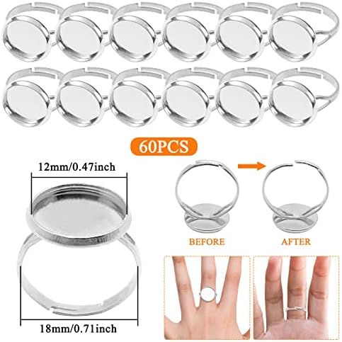 60pcs Blank Rings 12mm Adjustable Ring Bases Adjustable Flat Ring Metal Round Finger Rings Trays for Jewelry Finding(Silver) - Image 2
