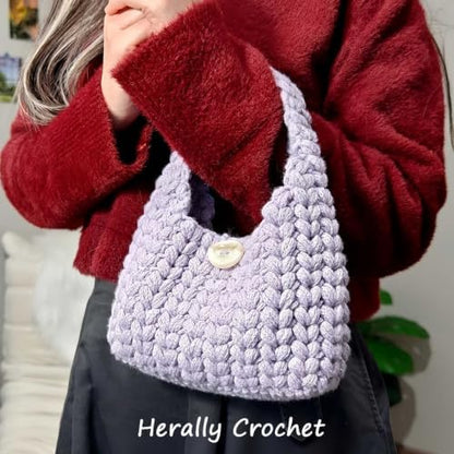 Herally Crochet Kit DIY Bag for Beginners - Wheatear Hobo Bag (Lavender) - Image 7