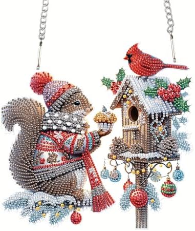 5D DIY Diamond Painting Pendant kit, Squirrel Special Handmade Diamond Pendant, Suitable for Home, Window Decorations, Christmas Birthday Creative Gift Selection by Tontut