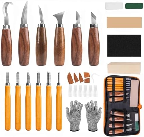30-in-1 Deluxe Woodworking Tools Set with Leather Case, Wood Carving Kit for Beginners Adults Kids, Includes Basswood Blocks, DIY Craft Gift by Unknown
