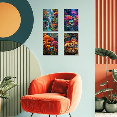 obterie 4 Pack Framed Paint by Numbers Kit for Adults Beginner Canvas Painting by Numbers for Adults Mushroom Easy Adult Paint by Number Kits with Frame Forest Watercolor Painting by Number 8x12 Inch - Image 5