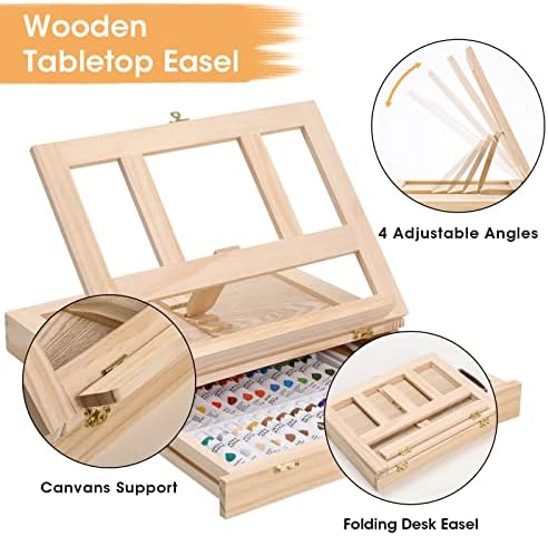 Watercolor Paint Set with Wooden Tabletop Easel, Portable Painting Supplies - Image 6