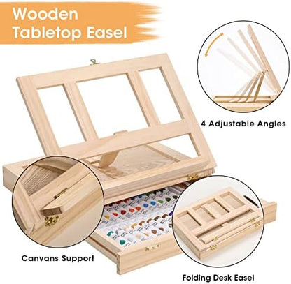Watercolor Paint Set with Wooden Tabletop Easel, Portable Painting Supplies - Image 6