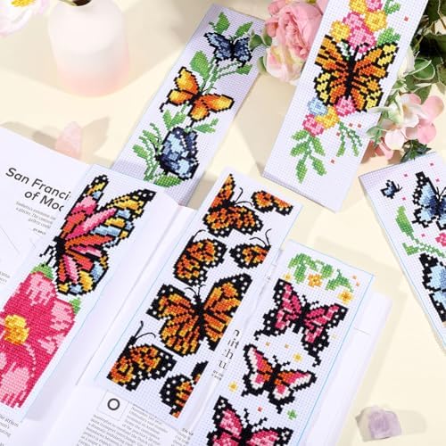 ORIGACH 6 Set Butterfly & Flower Cross Stitch Bookmark Kit for Beginner - Image 4