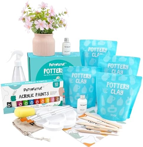 POTTREATIVE Air Dry Clay Pottery Kit - Home DIY Pottery Starter Kits with Air-Dry Clay，Sculpting Pottery Tools and Step-by-Step Guide - Great for Date Night, Arts Crafts Hobby by POTTREATIVE