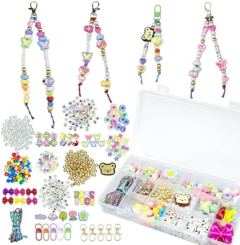 NCIWAN Y2K Beaded Keychain Making Kit for Girls, Kawaii Acrylic Bag Charm & Phone Lanyard Supplies, DIY Craft Jewelry Making Kit with Letter, Bear, Bow, Butterfly Beads for Kids Teens Women by Unknown