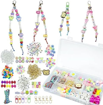 NCIWAN Y2K Beaded Keychain Making Kit for Girls, Kawaii Acrylic Bag Charm & Phone Lanyard Supplies, DIY Craft Jewelry Making Kit with Letter, Bear, Bow, Butterfly Beads for Kids Teens Women by Unknown