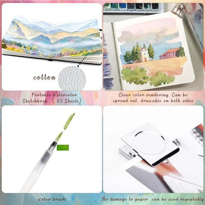 Travel Watercolor Paint Set - Pocket 15-Color Mini Art Kit with Sketch Pad - Image 5