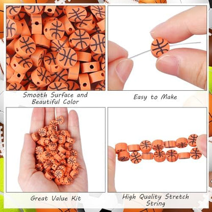 EVERMARKET 100pcs Basketball Beads Polymer Clay Basketball Beads Charms Ball Spacer DIY Sports Bead for Necklace Bracelet Handmade Jewelry Making Accessories Supplies - Image 3