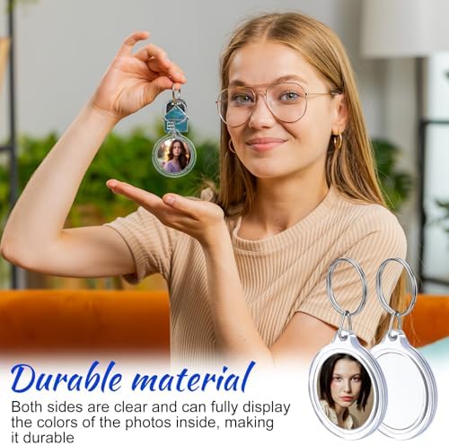 120 Pcs Pendant Picture Frame Keyrings, Clear Acrylic Photo Frame Keychain Holder, Make Your Own Personalized Keyring Kit, Round Blank Photo Insert Keychains for DIY Craft - Image 4