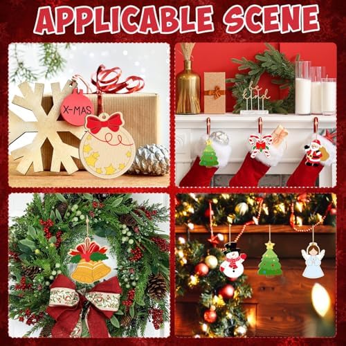 80PCS Wooden Christmas Ornaments to Paint, 8 Styles DIY Blank Unfinished Wood Reindeer Santa Claus Christmas Tree Ball Snowman Snowflake Angel Cutouts Ornament for Crafts Winter Hanging Decorations - Image 4