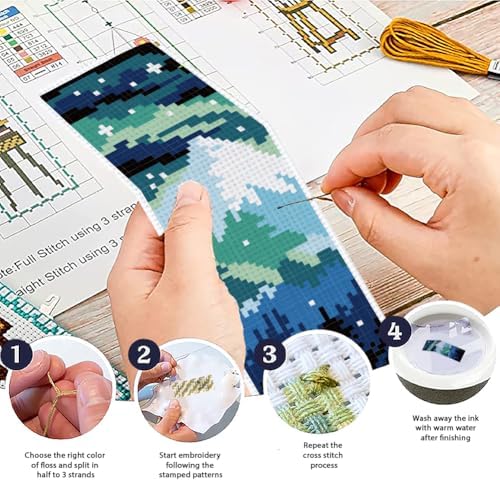 ACRNIGHEET 6PCS Cross Stitch Bookmark Kits for Beginners Stamped Pattern - Image 4