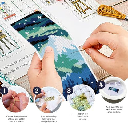 ACRNIGHEET 6PCS Cross Stitch Bookmark Kits for Beginners Stamped Pattern - Image 4