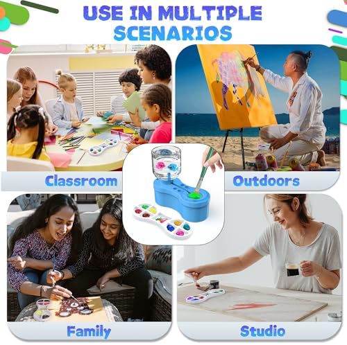 Paint Brush Cleaners, with Paint Palette and Brush Holder for Watercolor/Oil Acrylic and Water-Based Paints, Portable Paint Station & Rinsing Tool,Gift for Kids/Adults/Artist/Beginners Blue - Image 3