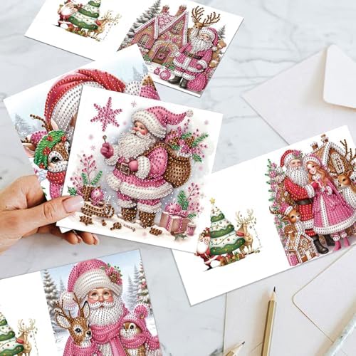 MVVMTOP 6pcs Christmas Diamond Painting Greeting Card with envelopes, DIY Santa Claus Diamond Art Greeting Card for Blessing and Wish Special Shaped Arts Crafts for Birthday Thanksgiving Day - Image 6