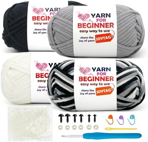 4 Pack Rainbow Beginner Crochet Yarn for Crocheting Knitting Multicolor Cotton Crochet Yarn for Beginners with Easy-to-See Stitches Cotton-Nylon Blend Easy Yarn for Beginners(Black Grey Tone) by JOYTAG