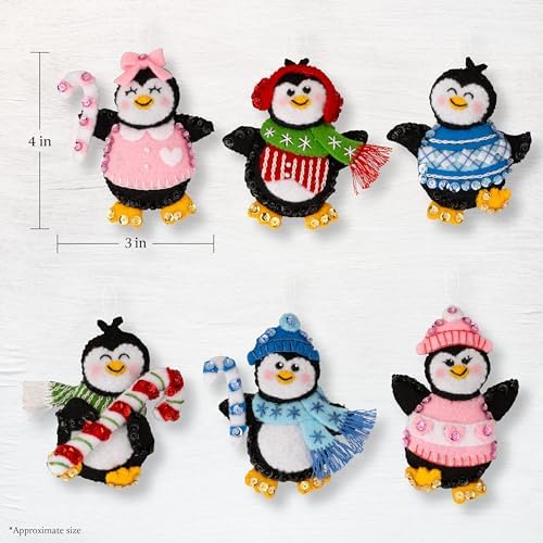 Bucilla Felt Applique 6 Piece Ornament Making Kit, Winter Land Penguins, Perfect for DIY Arts and Crafts, 89668E - Image 2