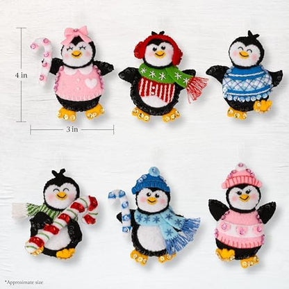 Bucilla Felt Applique 6 Piece Ornament Making Kit, Winter Land Penguins, Perfect for DIY Arts and Crafts, 89668E - Image 2