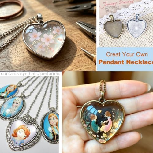 Bezel Pendant Trays with Glass Cabochons for Jewelry Making, 5 Styles - Image 6