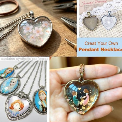 Bezel Pendant Trays with Glass Cabochons for Jewelry Making, 5 Styles - Image 6