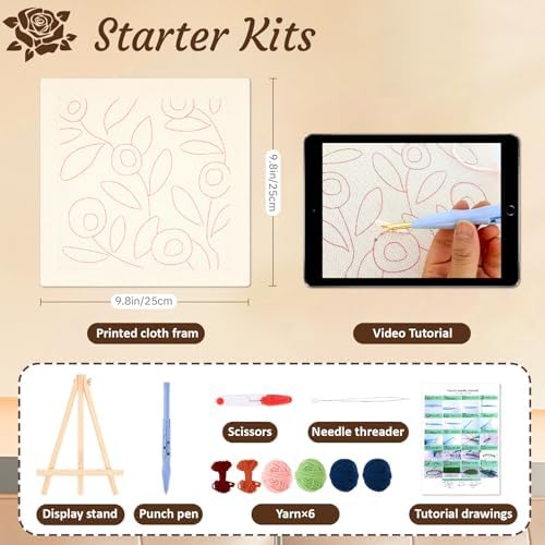 frartoold Green Art Deco Punch Needle Kit - Plant Embroidery Set - Image 2