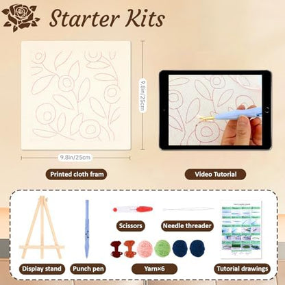 frartoold Green Art Deco Punch Needle Kit - Plant Embroidery Set - Image 2