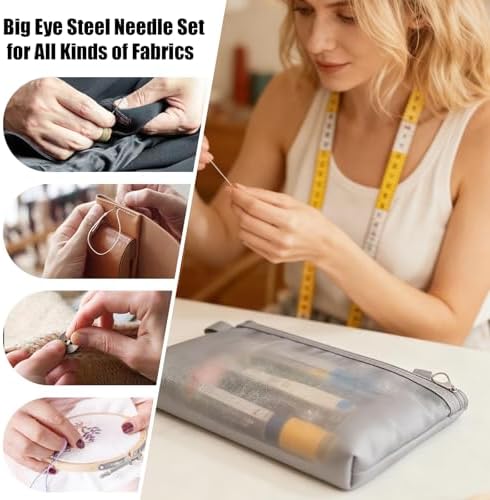 Jlpawsecc 44 Pcs Sewing Kit for Adults and Beginners, Big Eye Steel Sewing Needles Kit for Hand Sewing with Needle Threader, Seam Ripper, Threads and Thimbles - Image 6