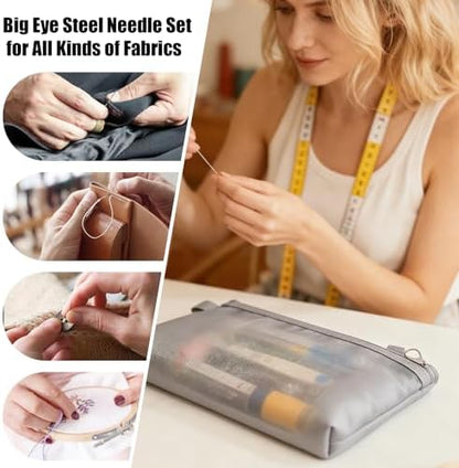 Jlpawsecc 44 Pcs Sewing Kit for Adults and Beginners, Big Eye Steel Sewing Needles Kit for Hand Sewing with Needle Threader, Seam Ripper, Threads and Thimbles - Image 6