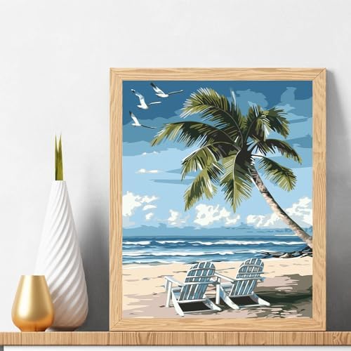 Natuyalo Paint by Numbers Kit for Adults - Beach DIY Adult Paint by Number Kits Seascape Acrylic Canvas Painting for Adults Beginners Kids Art Crafts Without Frame, 16x20 Inch - Image 2