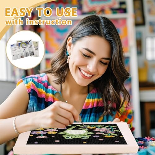 DOODLREAM Dancing Frog Punch Needle Kit for Beginner 9.4"x 9.4" - Image 3