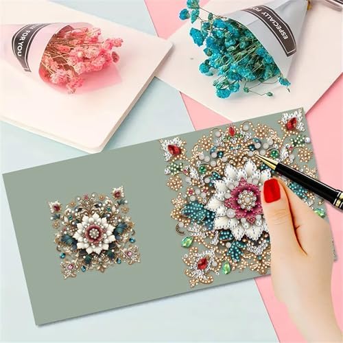 6 Pcs Diamond Painting Greeting Cards Kit Colorful Mandala Flower with Envelopes, 5D DIY Special Shaped Rhinestone Art Card Making Kits for Adults, Holiday Blessing Postcards, Creative Craft Gifts - Image 4