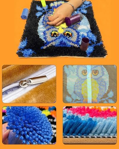 Manzapu Latch Hook Pillow Kits for Adults Beginner 17x17 inch - 43x43 cm Cute Small Shaggy Pillow Making Kits with Pre-Cut Yarn, Coded Canvas ＆ Crochet Hook Tool - Relaxing DIY Craft Gift - Image 5