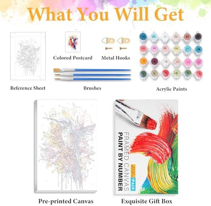 Okarina Framed Paint by Numbers Kit for Adults, Hummingbird Decor 8x12 Inch - Image 5