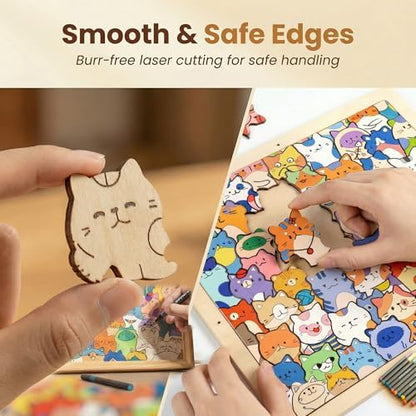 DIY Wooden Cat Puzzle Frame, 75 Colorable Puzzle Pieces, Comes with 12 Coloring Pens, Creative Art Craft Set, Suitable for Adults, Unique Handmade Gift for Cat Lovers, Home Decor - Image 3