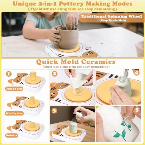 Pottery Wheel for Kids, Pottery Kit with Air Dry Clay, Arts & Crafts Toy - Image 3