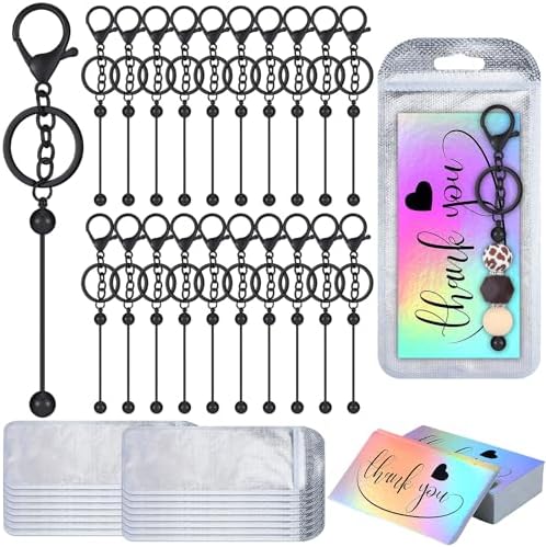 Sasylvia 60 Pcs Beadable Keychain Bars Bulk,Black by Sasylvia