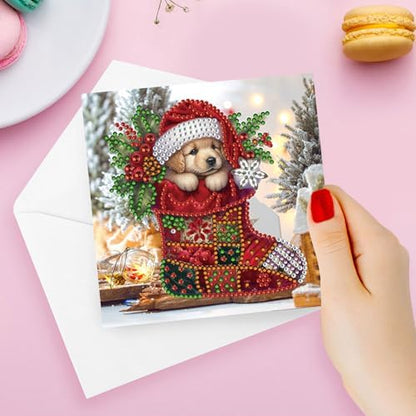 6pcs DIY Diamond Art Christmas Cards Kit with Envelopes & Tools-Diamond Dot Greeting Cards,Xmas 5D Rhinestones Painting for Adults,DIY Craft Family Friend Xmas Gifts(Xmas Stocking Animals) - Image 3