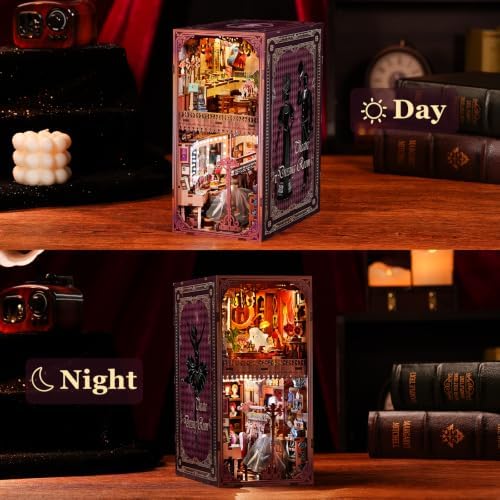 fifijoy DIY Book Nook Kit - Theatre Dressing Room DIY Miniature Dollhouse Booknook Kit for Adults, 3D Wooden Puzzle Bookend Bookshelf Insert Decor, Gift for Family, Friends (with White Light) - Image 6