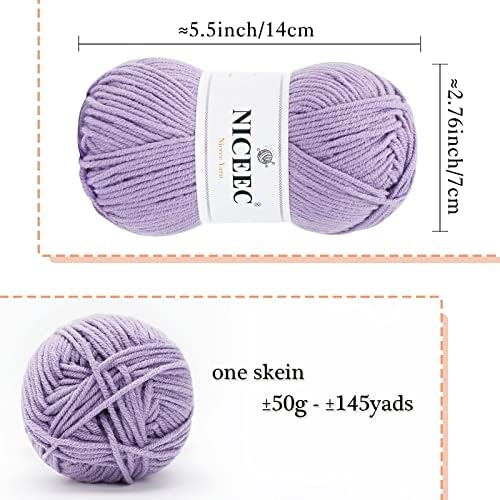 NICEEC 300g Soft Assorted Colors Yarn 100% Acrylic 870yds -Light Purple - Image 2