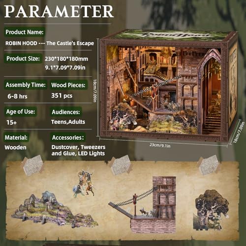 MiniCity Robin Hood Escape Book Nook Kit, DIY 3D Bookshelf Insert with LED - Image 2