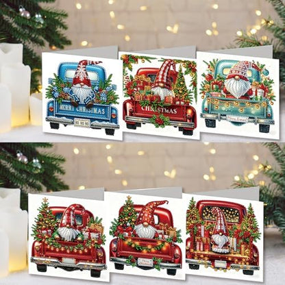 jinglinhh 6pcs Diamond Art Painting Christmas Truck Gnome Greeting Cards with Envelopes, DIY Card Making Kits for Adults, Diamond Art Christmas Cards for Birthday Holiday Postcards - Image 7
