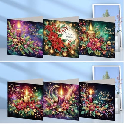 6pcs DIY Diamond Art Christmas Cards Kit with Envelopes & Tools-Diamond Dot Greeting Cards,Xmas 5D Rhinestones Painting for Adults,DIY Craft Family Friend Xmas Gifts(Christmas Flower) - Image 2
