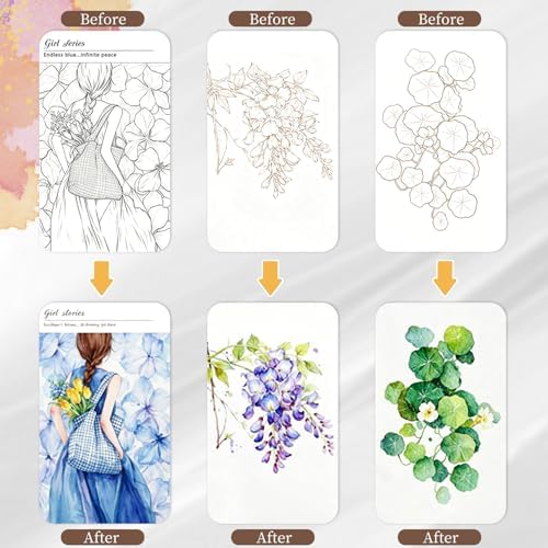 NaTuGi 3Pac Watercolor Workbook for Adults,Watercolor Coloring Book,Portable Watercolor Painting Books,Creative Stress Relief Kit,Suitable for Beginners Birthday Gift (Flower and Girl Series 3pc) - Image 3